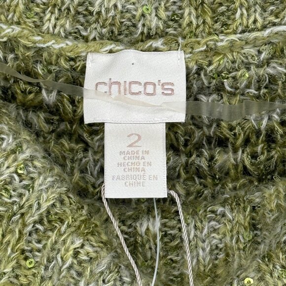 Chicos 2 womens  Sequin Shine dorothy Pullover Sweater green Size large mohair n - Picture 2 of 15